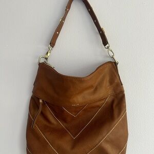 Relic Brown Faux Leather Hobo Bag with Contrast stitching flower handle